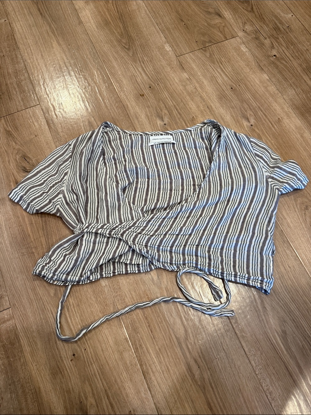Urban Outfitters gray and white Striped Wrap Crop Top
